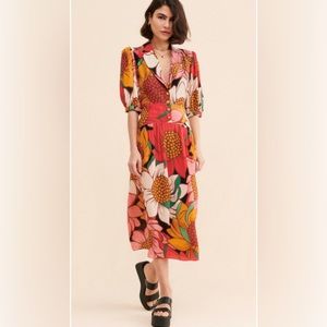 Farm Rio Sunflower Open Back Midi Dress, Sz S